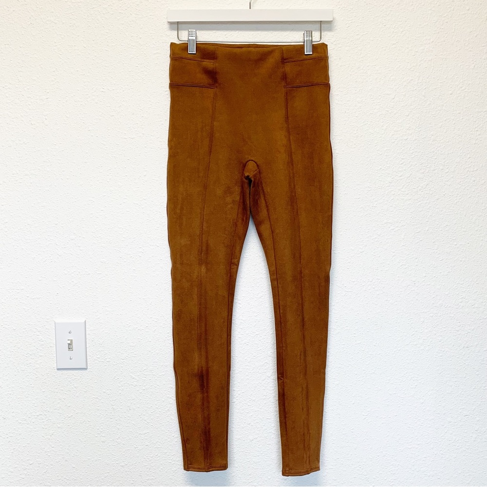 SPANX Faux Suede Leggings in Camel Brown SIZE S
